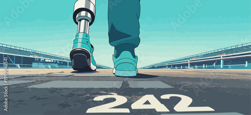 Athlete with Prosthetic Leg Walking on Race Track