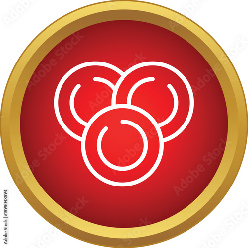 Red blood cells outline icon in a red circle, representing hematology and medical science