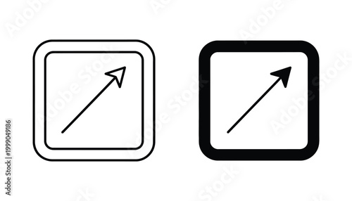 Arrow pointing up inside square box icon set for external link redirection or expansion action symbols in minimalist flat vector style isolated on white background