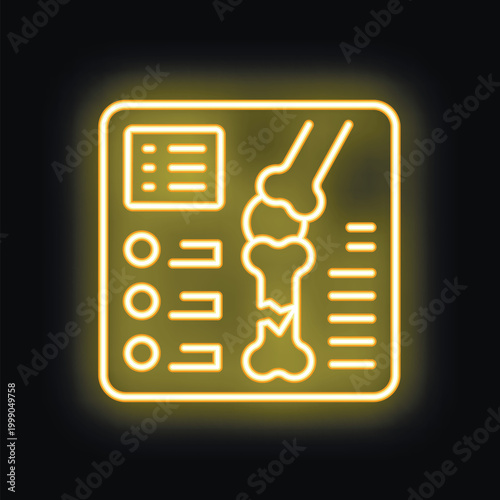 Neon sign depicting an x ray of a broken bone, suitable for topics like medical care, traumatology and orthopedics