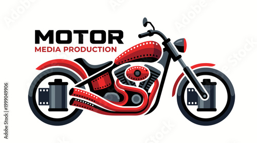An eye-catching illustration of a motorcycle intertwined with film elements, representing the thrilling connection between motion and media production.