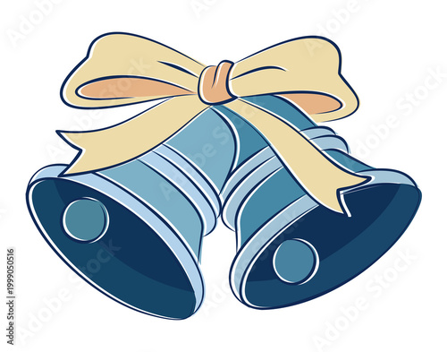 Sketch blue hand bells with a bow.
