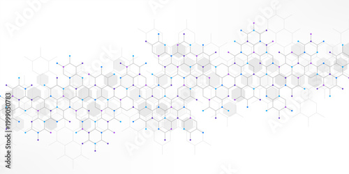 Genetic engineering and molecular structure, hexagon DNA network, science chemical and biotechnology concept, innovation technology, healthcare, and medicine design.