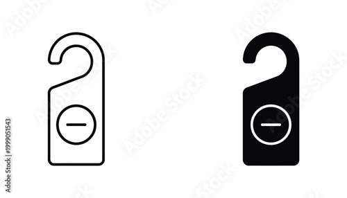 Hotel door hanger sign icon with do not disturb symbol in linear and solid black styles for hospitality industry and travel service design assets or mobile application UI elements
