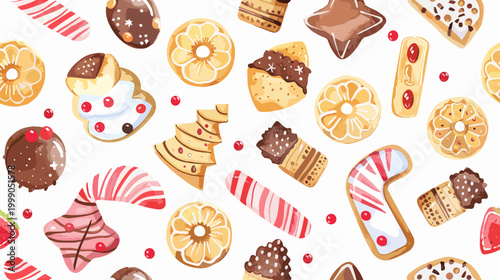 Assorted Decorative Cookies and Sweets in a Colorful Pattern for Holiday Celebrations