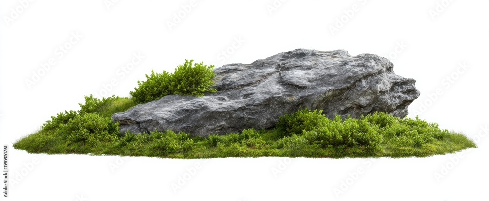 Fototapeta premium A gray fox rests like a shadow on smooth moss-covered limestone ideal for adventure designs.