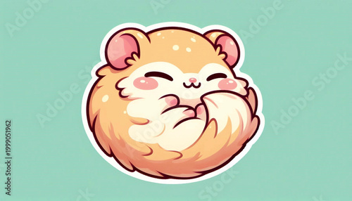 A cute kawaii sticker of a sleepy hamster, Ai generated image
