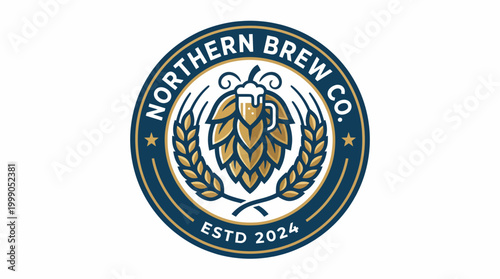 A vintage-inspired brewery logo for Northern Brew Co. featuring hops and a beer mug symbolizes quality craftsmanship and a love for brewing fine beers.