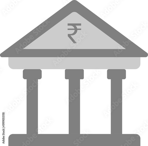 Indian rupee symbol atop bank building represents financial institution, investment, economic strength, monetary system.