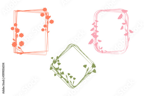 Photography Three stylized floral frames feature hand drawn flowers and vines