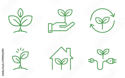 Eco friendly line icons growth sustainability and environmental concepts