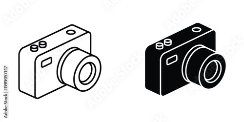 Isometric illustration of two different style cameras side by side