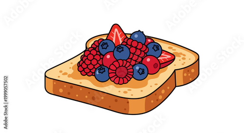 Toast with mixed berries cartoon illustration on white