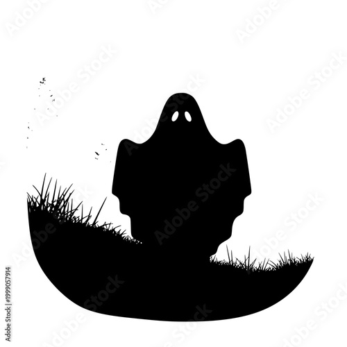 Ghost Silhouette on Grassy Mound for Halloween Illustration
