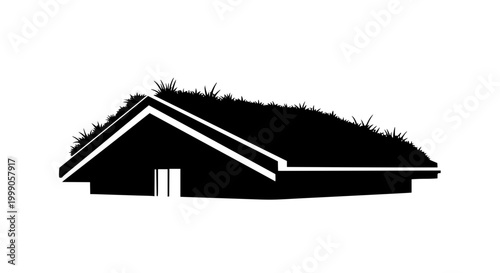 Eco-friendly house with sod roof silhouette icon