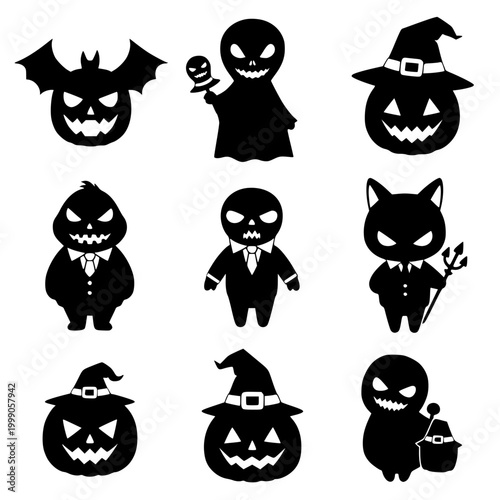 Halloween Silhouettes of Spooky Characters and Jack-O-Lanterns Collection