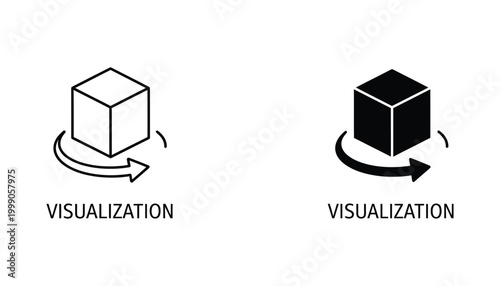 Object rotation visualization symbol with cube and directional arrow for 3d modeling software interface