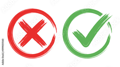 Business verification decorative elements set, brush stroke style, check marks, cross symbols, choice, decisions, and feedback