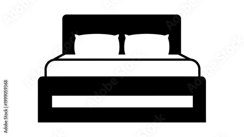 Double bed icon, black glyph symbol for hotel and bedroom isolated on white.