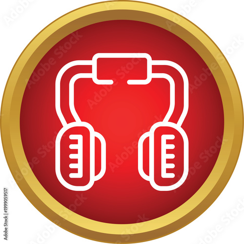 Earmuffs icon indicating hearing protection requirement in a red and gold circle