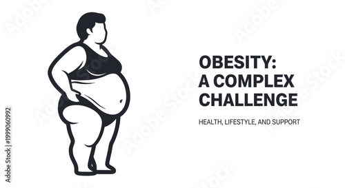 Obesity awareness illustration with text and person silhouette.