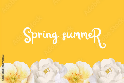 Spring floral in watercolor vector background. Luxury wallpaper design with pink flowers, line art, golden texture.
