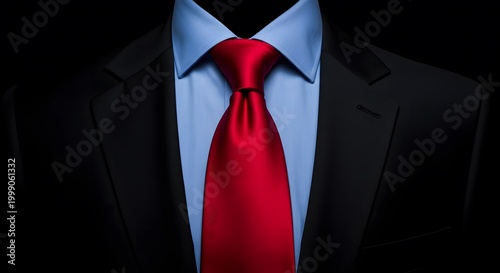 Close up of a professional business suit with a red silk tie