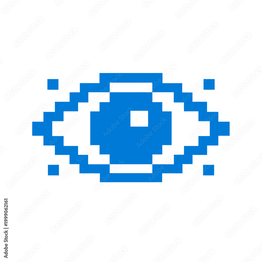 Obraz premium Minimalist flat vector design of a digital eye in a pixelated style