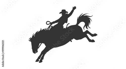 Obraz na plátně Rodeo Cowboy Riding Bucking Horse Silhouette Vector
