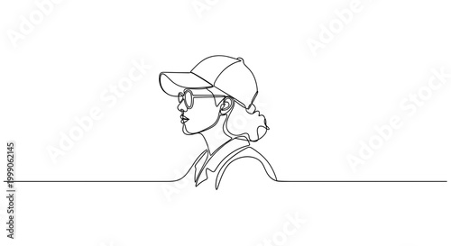 Hotel guest profile with backpack in minimalist line style