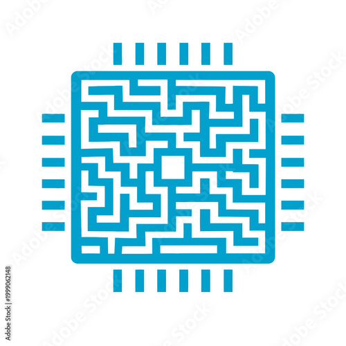 Tableau sur toile A minimalist graphic of a square processor chip designed as an intricate labyrin