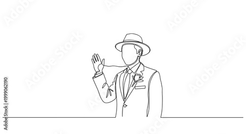 Hotel doorman greeting gesture in minimalist line style