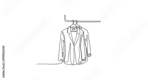 Hotel wardrobe with hanging clothes in minimalist line style