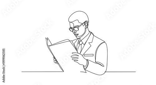 Hotel receptionist reading clipboard in minimalist line style
