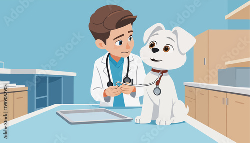 Veterinarian conducting health check on pet dog in clinic