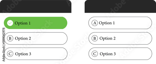 Multiple choice questions with checkboxes and radio buttons for options  online survey or quiz template with green highlighted selection