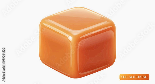 Delicious glossy amber caramel cube isolated on white, a tempting sweet treat perfect for confectionery designs