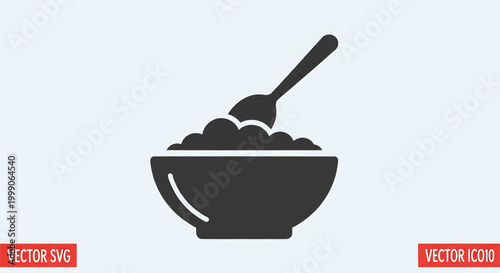A simple icon of a bowl of food with a spoon, suitable for recipe or cooking themes