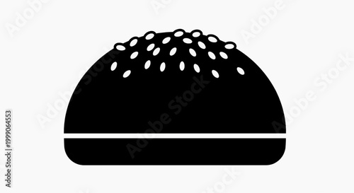 Minimalist Black and White Hamburger Bun Icon with Sesame Seeds for Fast Food Design Elements