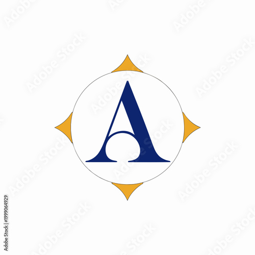 Elegant Capital A Monogram with Tetra Diamond Accent and Circular Frame Vector