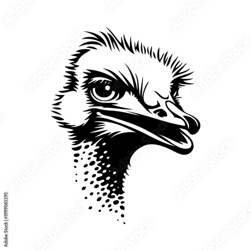 Logotipo con dibujo minimalista de la cabeza de un avestruz 
