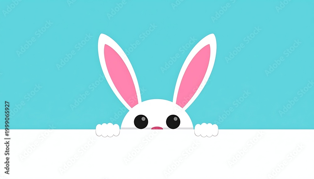 Fototapeta premium Cute cartoon bunny peeking behind white.
