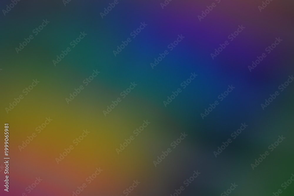 Obraz premium Deep prismatic color gradient. Soft focus green and navy blending. Subtle yellow highlights. Ethereal dark purple transition. Fluid abstract composition. Muted light diffusion
