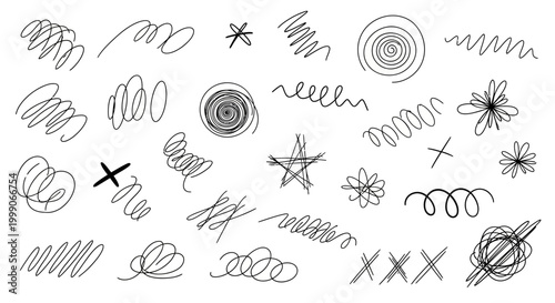 Abstract artistic scribbles and doodles, a collection of hand-drawn whimsical and creative line art designs, perfect for graphic elements