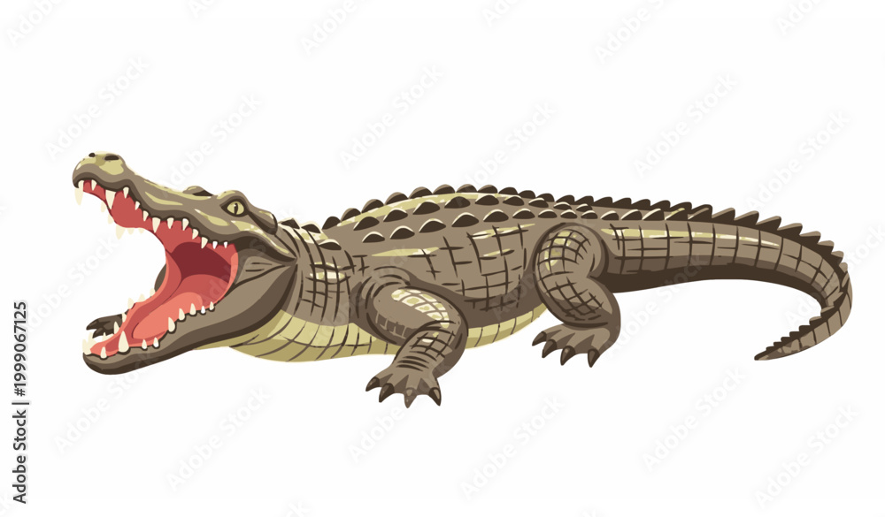 Fototapeta premium Nile crocodile with open mouth cartoon illustration isolated vector design animal wildlife collection