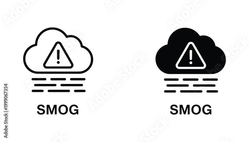Smog air pollution hazard icon with warning triangle in cloud symbol for environmental awareness and climate change projects