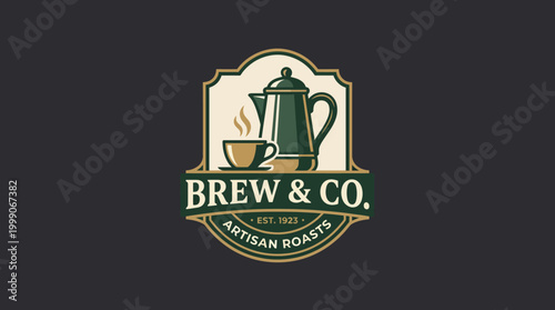 This image showcases a vintage-style coffee brand logo featuring an elegant coffee pot and cup, encapsulating an artisanal and nostalgic essence for coffee lovers.
