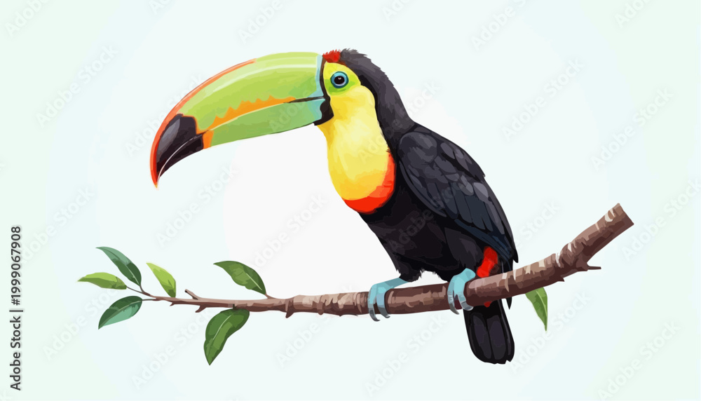 Fototapeta premium Keel billed toucan bird on white background.Vector illustration.