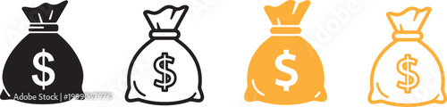 Four stylized money bags a gradient of color and detail