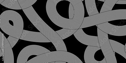 Abstract black and white tangled ribbons background. Minimalist graphic pattern for web design, posters and covers. Vector Illustration
